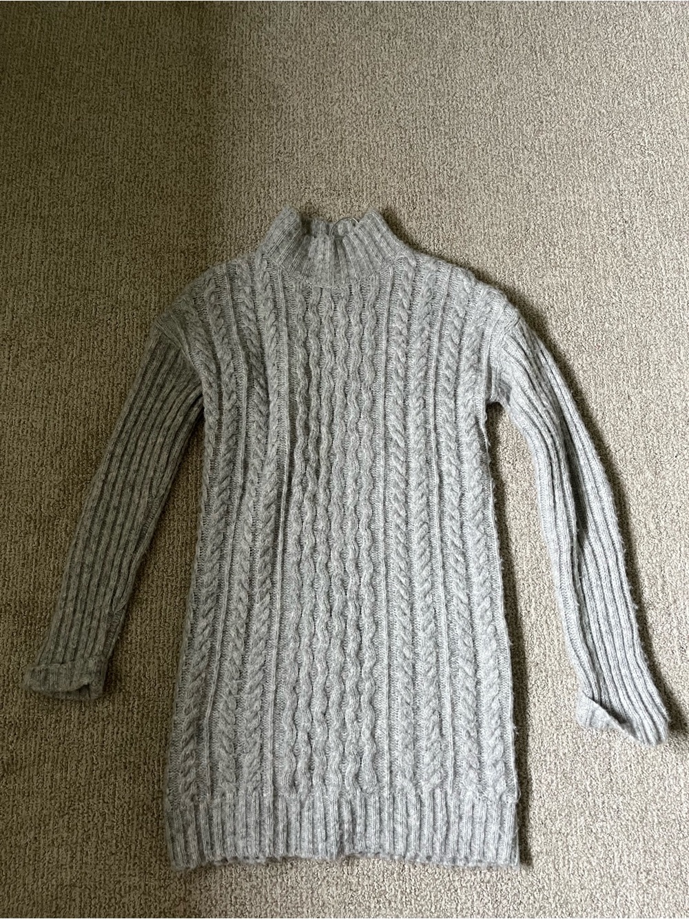 George Light Gray Cable-Knit Mock Neck Sweater Dress